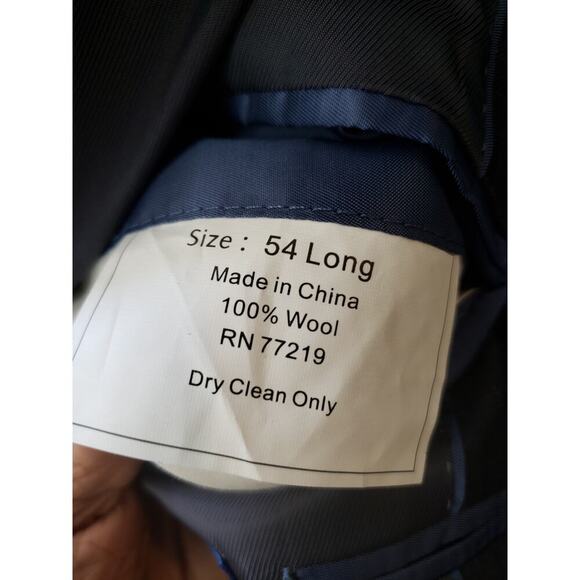 Egara Blazer Jacket Men 54L Navy Wool Check Single Breasted Notch Lapel Slim Fit - Picture 6 of 14